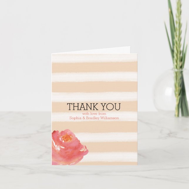 Peach Cream Stripes Watercolor Flowers Thank you (Front)