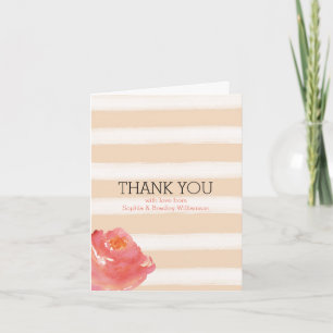 Peach Cream Stripes Watercolor Flowers Thank you Card
