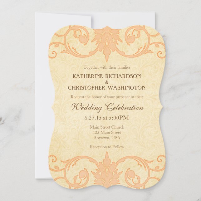 Peach Cream Swirls Vintage Wedding Invitation (Front)