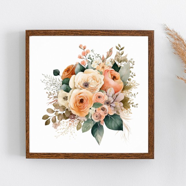 Peach Cream Terracotta Floral Botanical Watercolor Poster (Peach Cream Beige Terracotta Floral Wall Art. Available in many sizes)