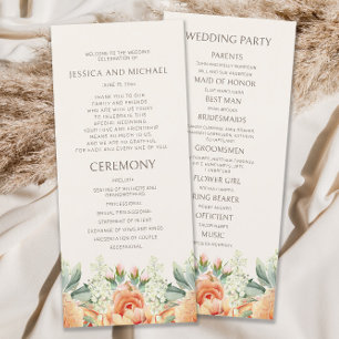 Peach Cream Watercolor Floral Wedding Program