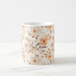 Peach Cream White Flowers Coffee Mug