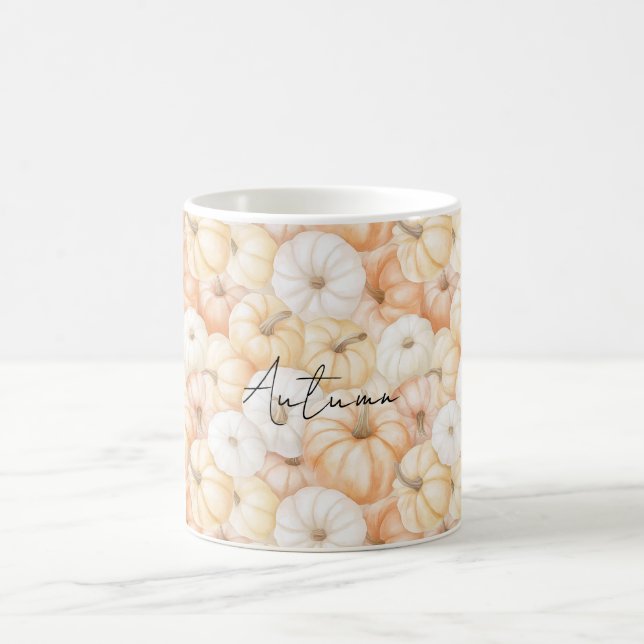 Peach Cream White Orange Pumpkins Coffee Mug (Center)