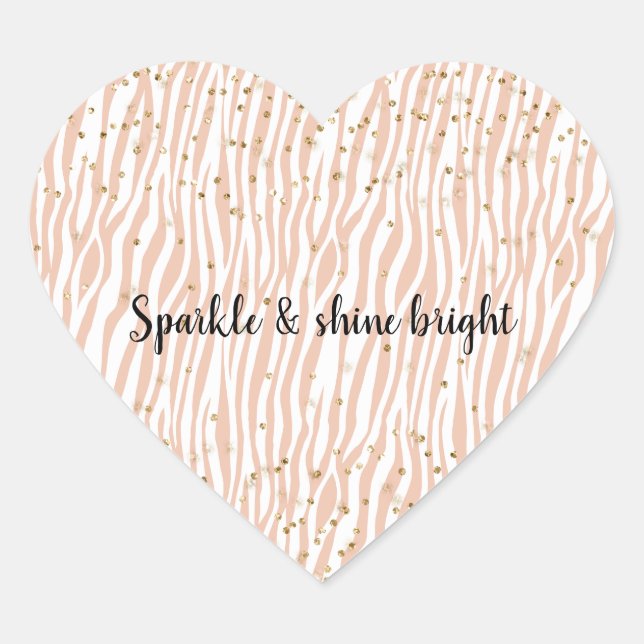 Peach Cream Zebra Gold Confetti Sparkle     Heart Sticker (Front)