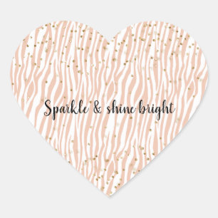 Peach Cream Zebra Gold Confetti Sparkle     Heart Sticker
