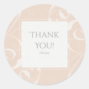 Peach & Creamy White Floral Swirl Elegant Wedding Classic Round Sticker