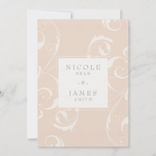 Peach & Creamy White Floral Swirl Elegant Wedding Invitation