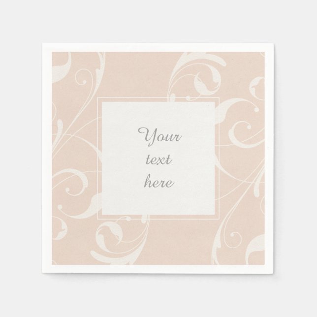 Peach & Creamy White Floral Swirl Elegant Wedding Napkin (Front)