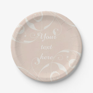 Peach & Creamy White Floral Swirl Elegant Wedding Paper Plate