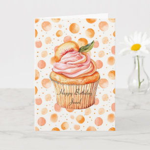 Peach Cupcake Whimsical Dots Birthday Card