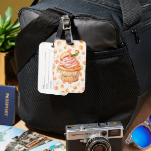 Peach Cupcake Whimsical Dots Luggage Tag