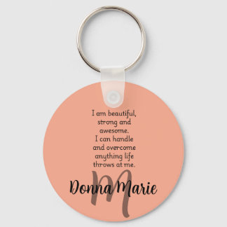 Peach Custom Name Motivational Quote   Key Ring