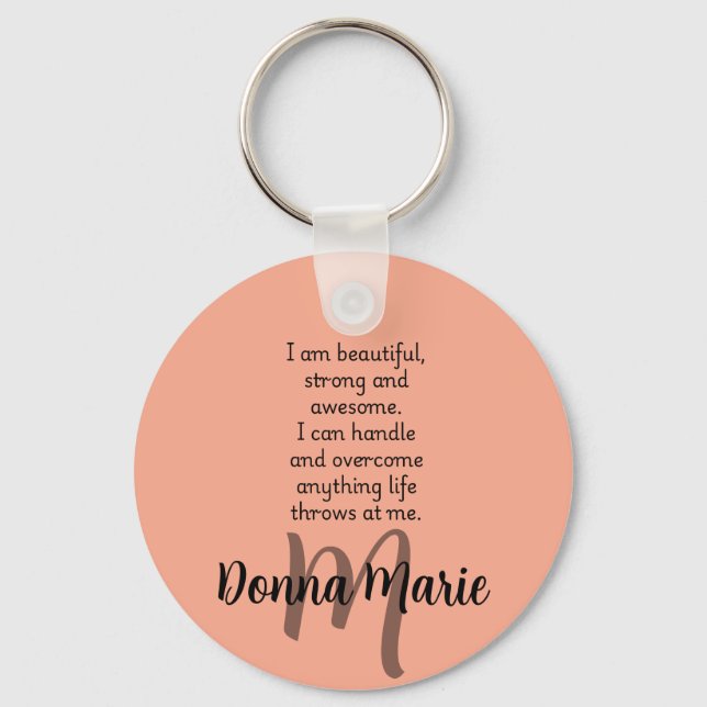 Peach Custom Name Motivational Quote   Key Ring (Front)