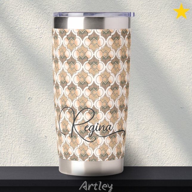 Peach Custom Name Watercolor Geometric Pattern  Insulated Tumbler (Creator Uploaded)