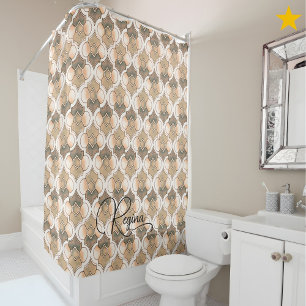 Peach Custom Name Watercolor Geometric Pattern  Shower Curtain