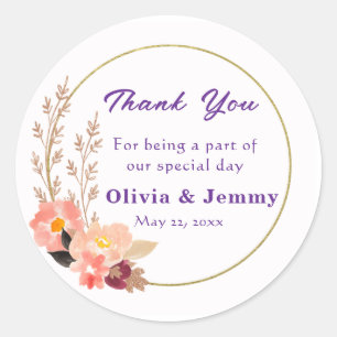 Peach Cute Wedding ThankYou Classic Round Sticker