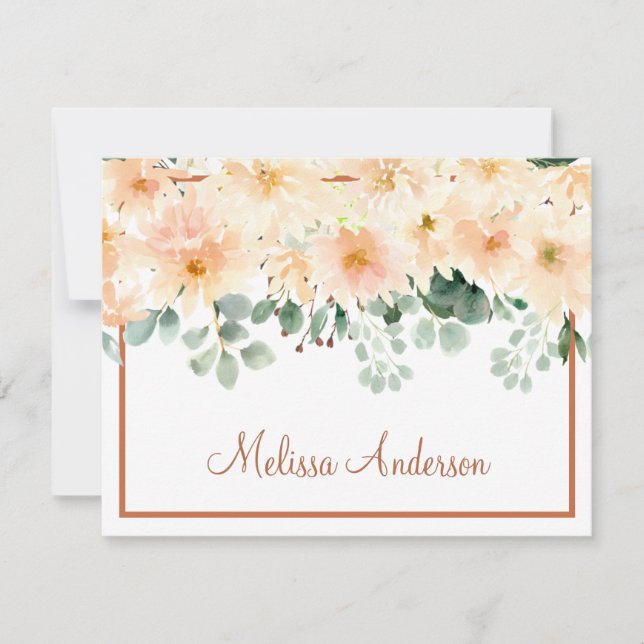 Peach Dahlia Watercolor Floral Fall Personalised Card (Front)