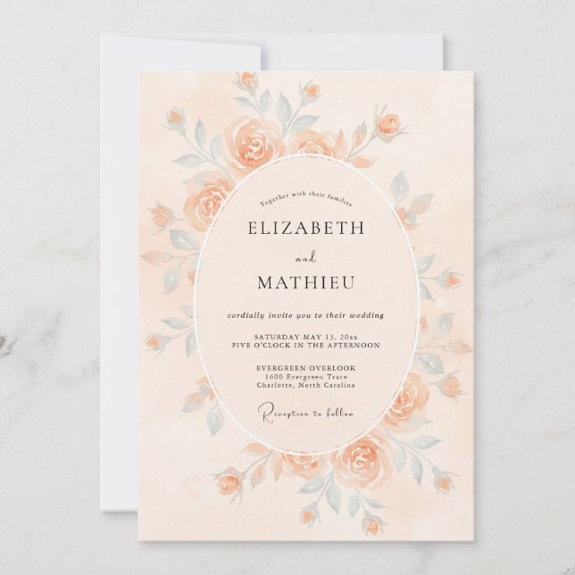 Peach Dainty Watercolor Wedding Invitation (Front)