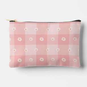 Peach Daisy Checkerboard Accessory Pouch