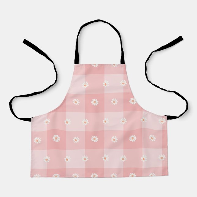 Peach Daisy Checkerboard Apron (Front)