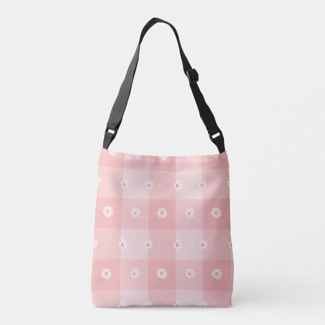 Peach Daisy Checkerboard Crossbody Bag (Back)