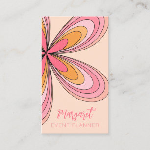 Peach Daisy Event Planner Groovy 70s Hippie Flower Business Card