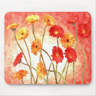 Peach Daisy Garden Watercolor Mouse Mat
