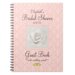 Peach Damask and Rose Bridal Shower Guest Book -
