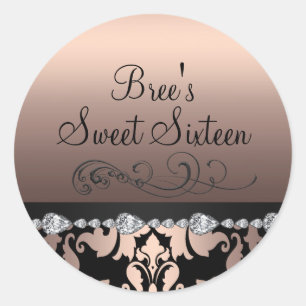 Peach Damask & Diamond Sweet 16 Sticker