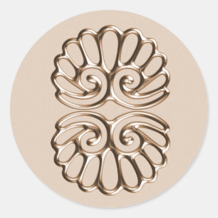 Peach Damask Wedding Classic Round Sticker