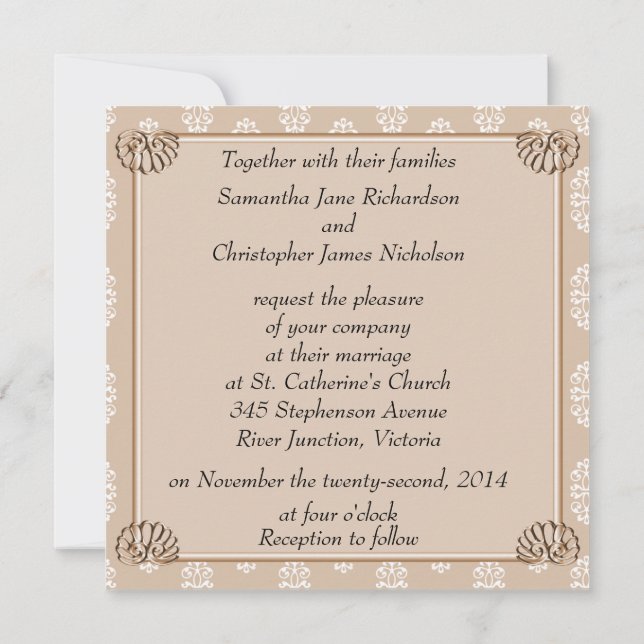 Peach Damask Wedding Invitation (Back)