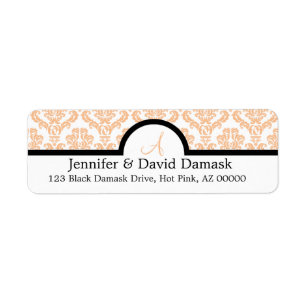 Peach Damask Wedding Monogram Labels