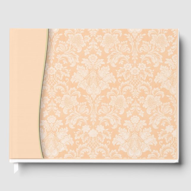 Peach Damask Wedding or Shower Guestbook Notebook (Front)