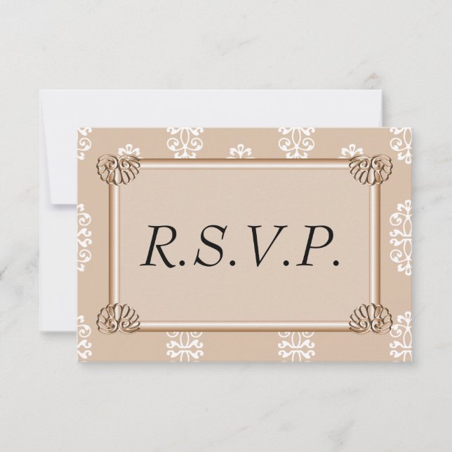 Peach Damask Wedding RSVP (Front)