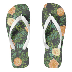 Peach Dark Grey Wedding Roses Floral Flip Flops