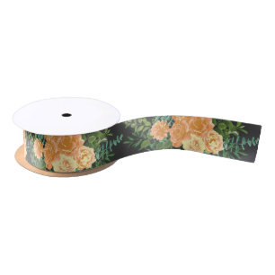 Peach Dark Grey Wedding Roses Floral Satin Ribbon