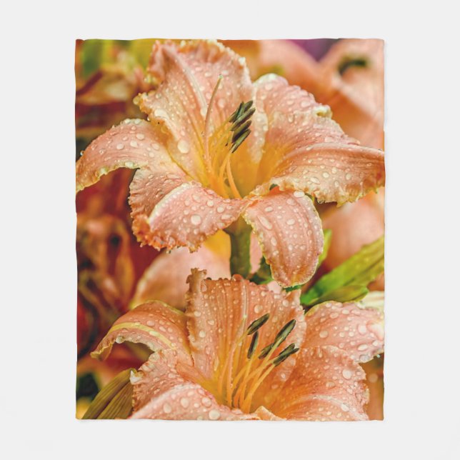Peach Daylily Fleece Blanket (Front)