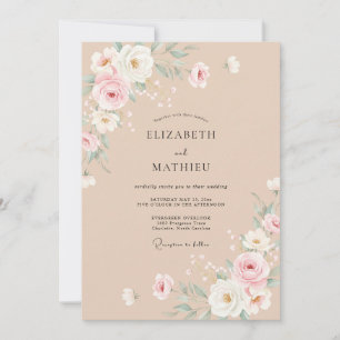 Peach Delicate Blossom Flourish Wedding Invitation