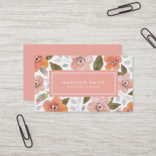Peach Delicate Floral Business Card (Front/Back In Situ)