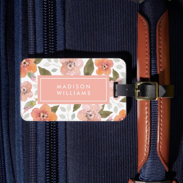 Peach Delicate Floral Luggage Tag (Front Insitu 4)