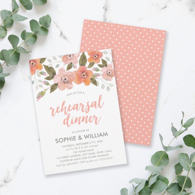 Peach Delicate Floral Rehearsal Dinner Invitation (Creator Uploaded)