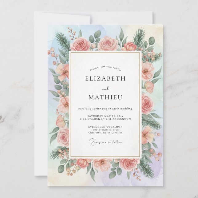 Peach Delicate Floral Spring Wedding Invitation (Front)