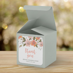 Peach Delicate Floral Thank You Square Sticker