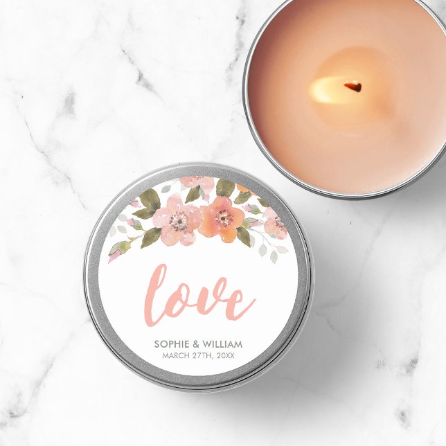 Peach Delicate Floral Wedding Love Classic Round Sticker (Creator Uploaded)