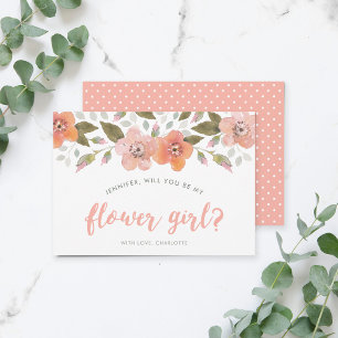 Peach Delicate Floral Will You Be My Flower Girl Invitation
