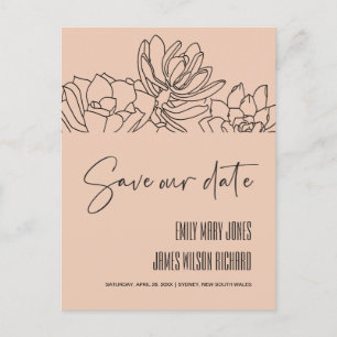 PEACH DESERT CACTI SUCCULENT SKETCH SAVE THE DATE ANNOUNCEMENT POSTCARD
