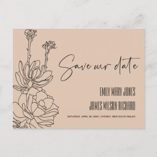 PEACH DESERT CACTI SUCCULENT SKETCH SAVE THE DATE ANNOUNCEMENT POSTCARD