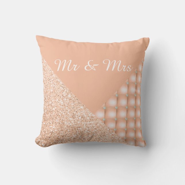 PEACH DIAMOND HEART GLITTER CUSHION RING PILLOW (Front)