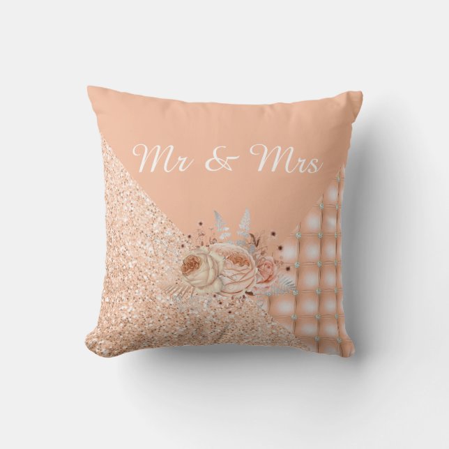 PEACH DIAMOND HEART GLITTER CUSHION RING PILLOW (Front)