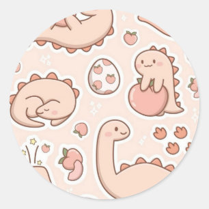 Peach dinosaur  classic round sticker